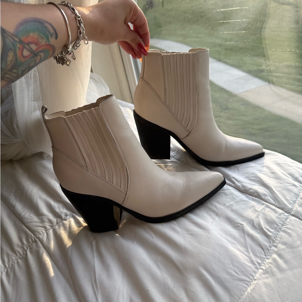 Marc Fisher Cream and Black Ankle Booties